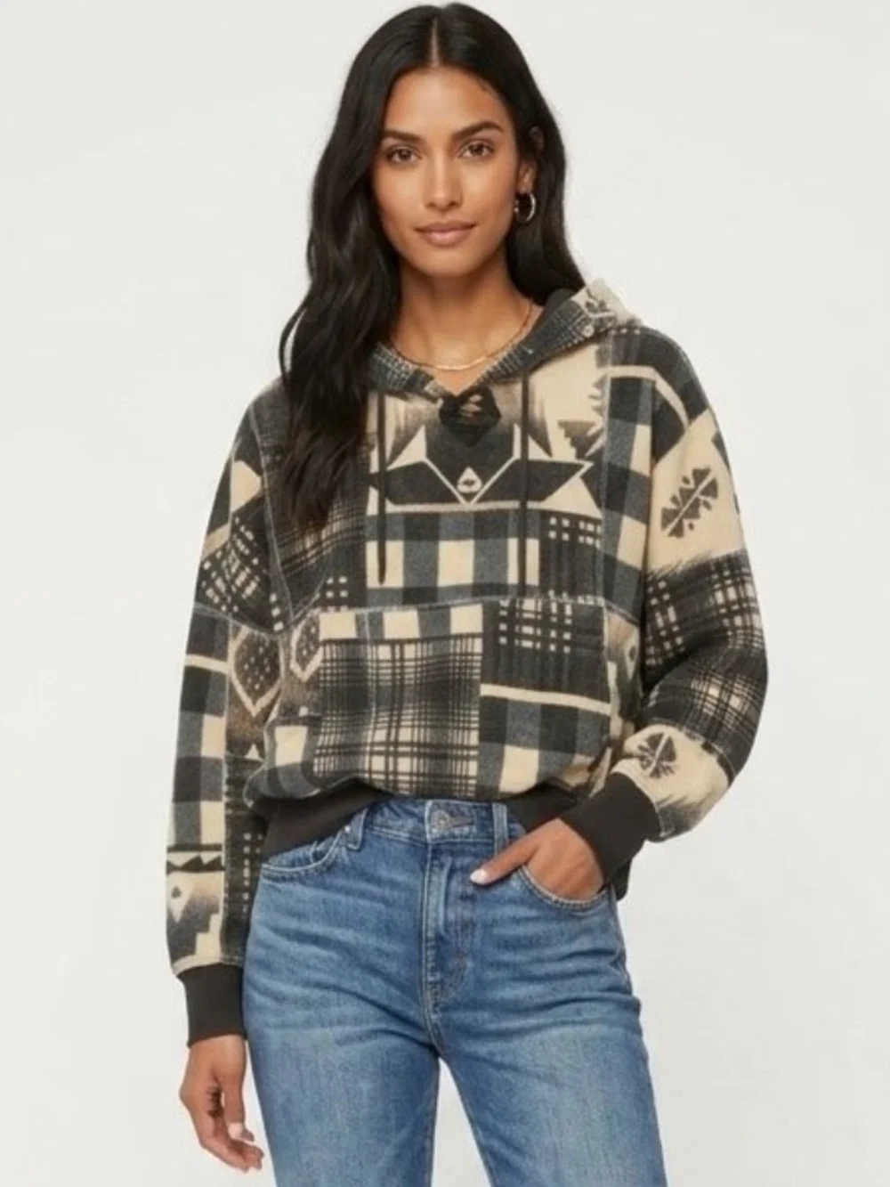 Vintage Polo Ralph Lauren Southwestern Patchwork Patterned Pullover Hoodie - XS